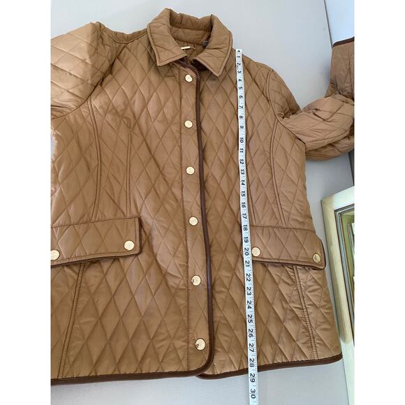 Chico's Quilted Midlength Jacket Neutral Tan Faux Leather Trim Size 3/US 16/18 - Picture 6 of 7